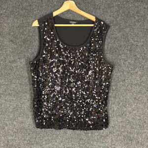 George Blouse Women 2XL Black Sequin Sleeveless Wide Strap Round Neck Casual